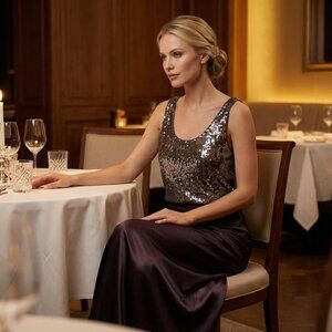 Sequin Tank Top Brown Silver Sequins Size M Party Holiday Top